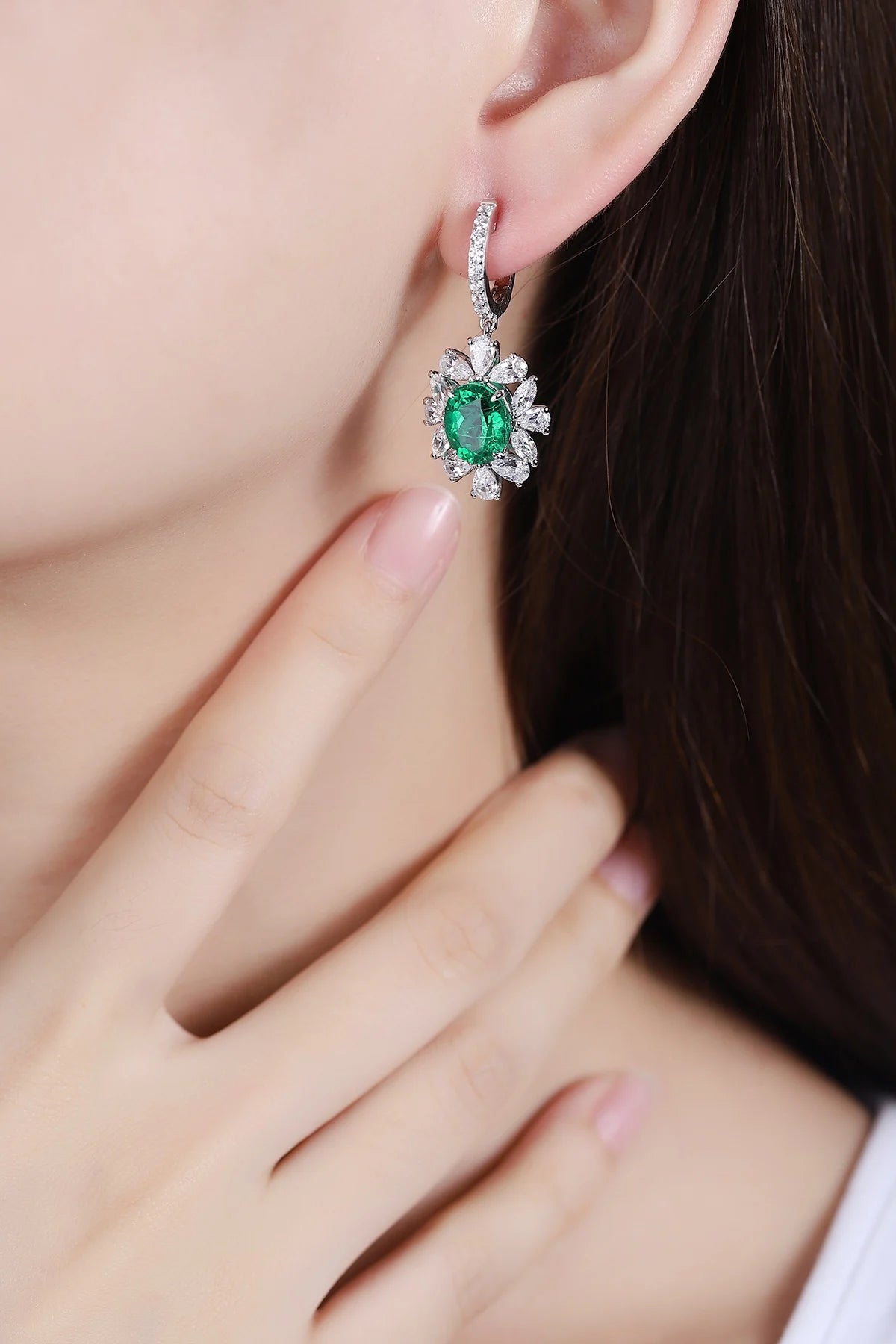 Gemfiori Anster High Quality S925 Lab Grown Emerald Earring Stud Dainty Gemstone Stud Earrings for Women Daily Wear Gift