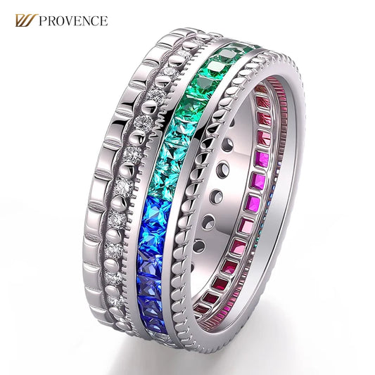 Gemfiori Princess New Geometric Diamonds Colored Lab Grown Gemstone Rings 18K 14K 10K Solid Gold Rainbow Crystal Ring for Women Girls