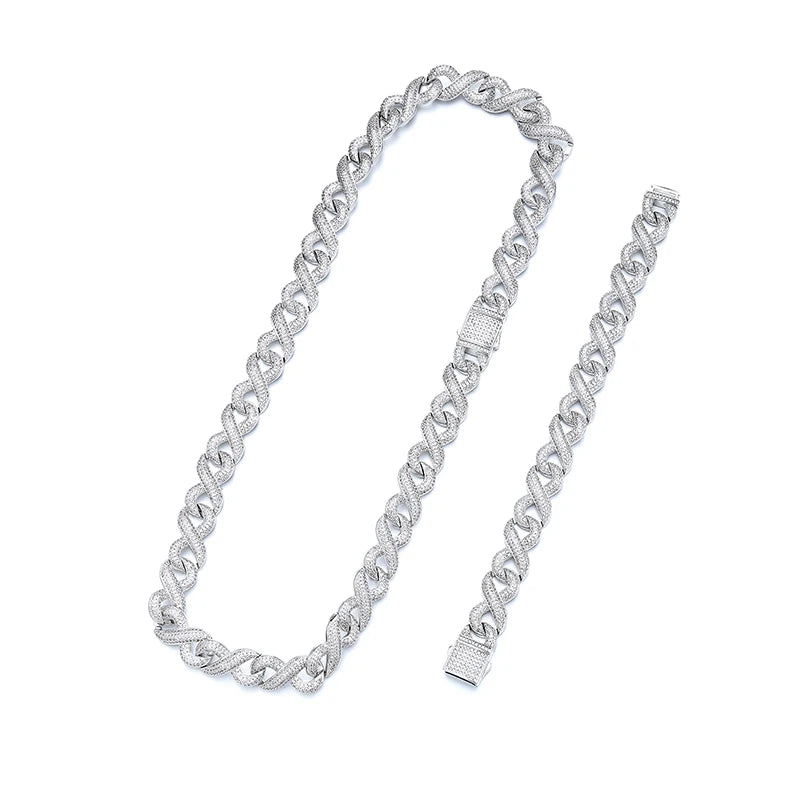 REBEL Luxury Men's Hip Hop Jewelry Set Cuban Chain Link Ice Out Diamond Bracelet Silver Plated Brass Zircon Copper Geometric 100-22