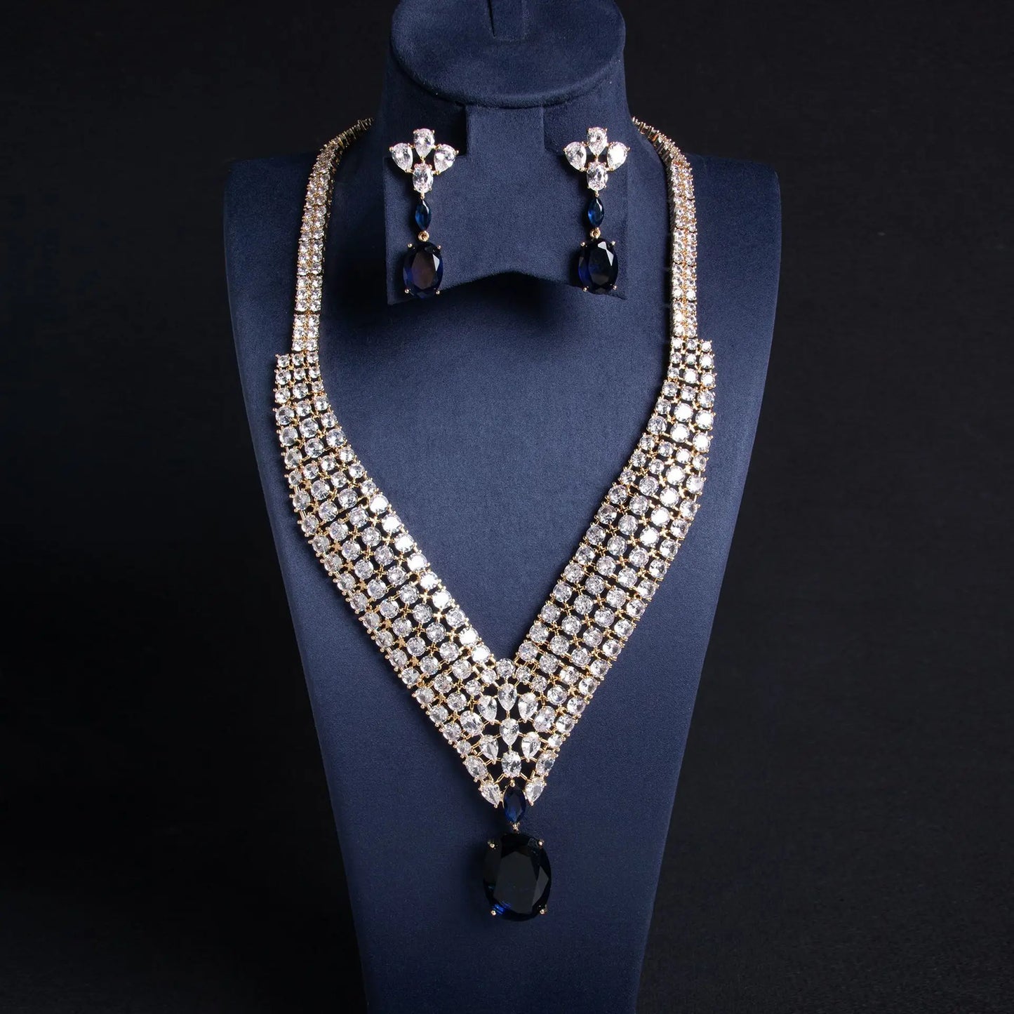 Luxury Full Micro Pavé Zirconia Flower Choker Bridal Jewellery Set — Gold & Rhodium Plated