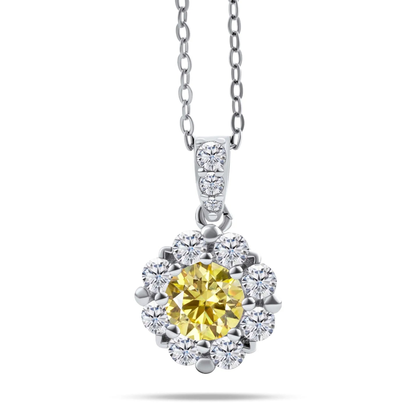 Fashion Fine 925 Sterling Silver Cluster Set Round Cut 1ct VVS GRA Colored Moissanite Jewelry Classic Sunflower Pendant Necklace