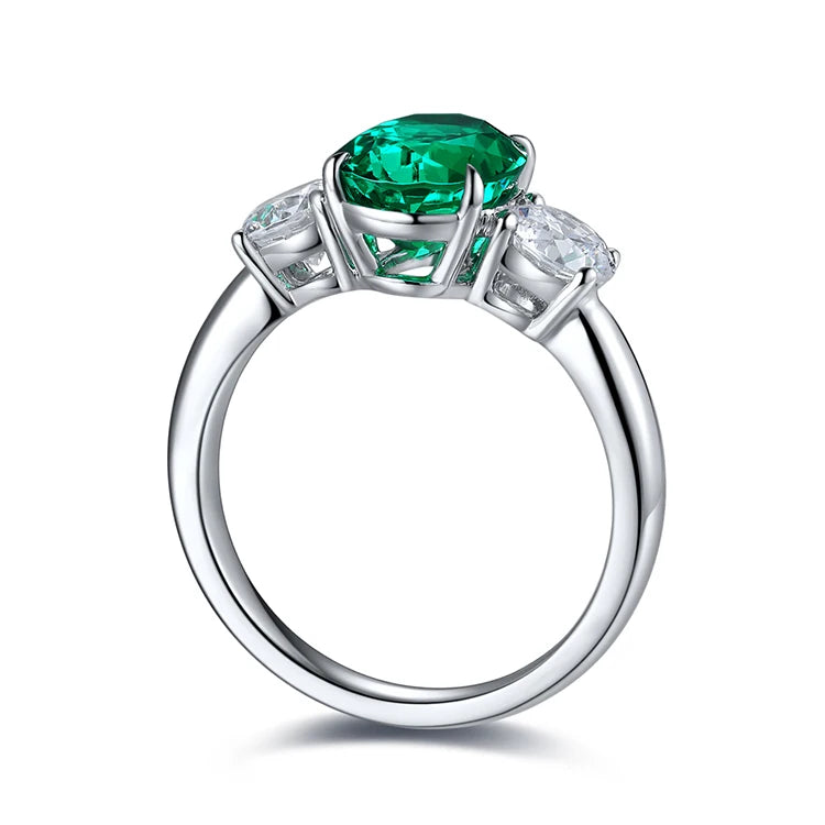 Gemfiori New Arrival Fashion Jewelry 925 Silver 2.28ct Colombian Green Emerald Stone Ring Ladies