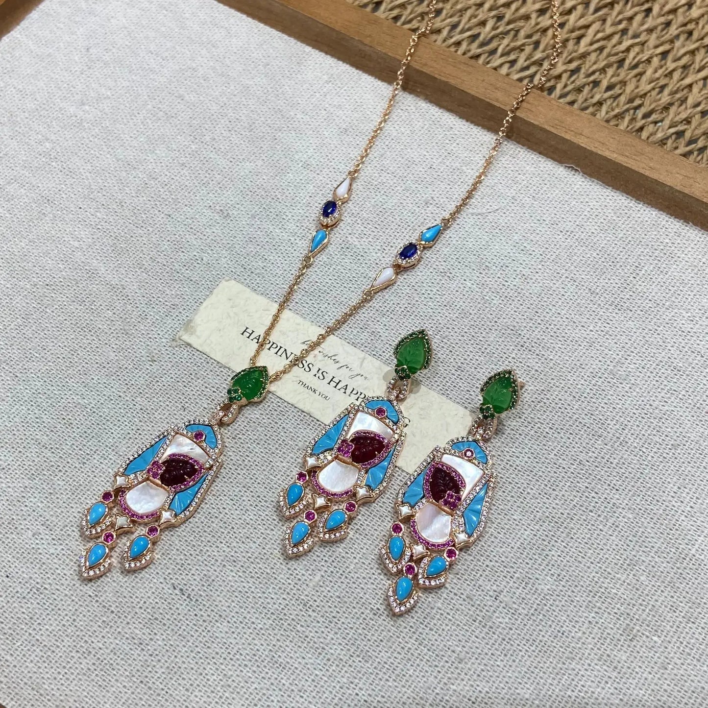 Trendy Ethnic Wedding Engagement Jewelry Set Rose Gold Plated Natural White Shell Long Tassel Necklace Earring Sets