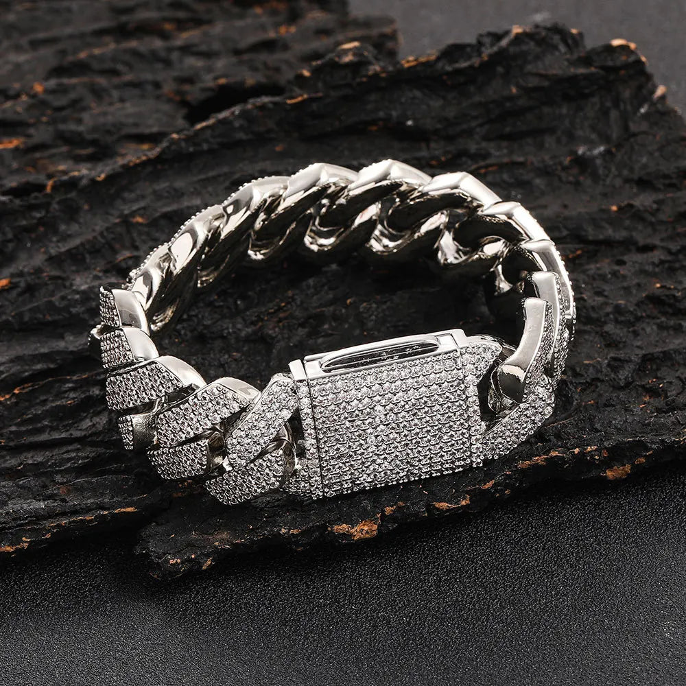 Wholesale Hip Hop 10mm 12mm 14mm 15mm 20mm Zircon 18k Gold Plated Bracelet Men Cuban Link Bracelet Homme Iced Out Bracelets