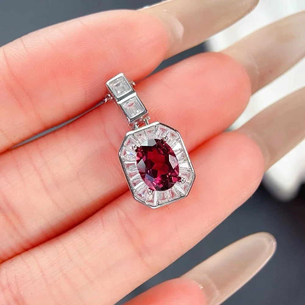 Gioiellieri Natural Aluminum Garnet Pendant Necklace 925 Sterling Silver Rhodium Plated Luxury Jewelry Women's Anniversary Party Gifts