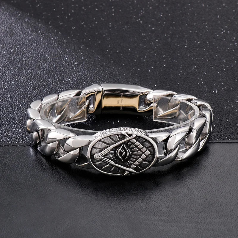 KALEN Men Stainless Steel Fashion Bracelets Bangles Christian Eye of Providence Cuban Bracelet