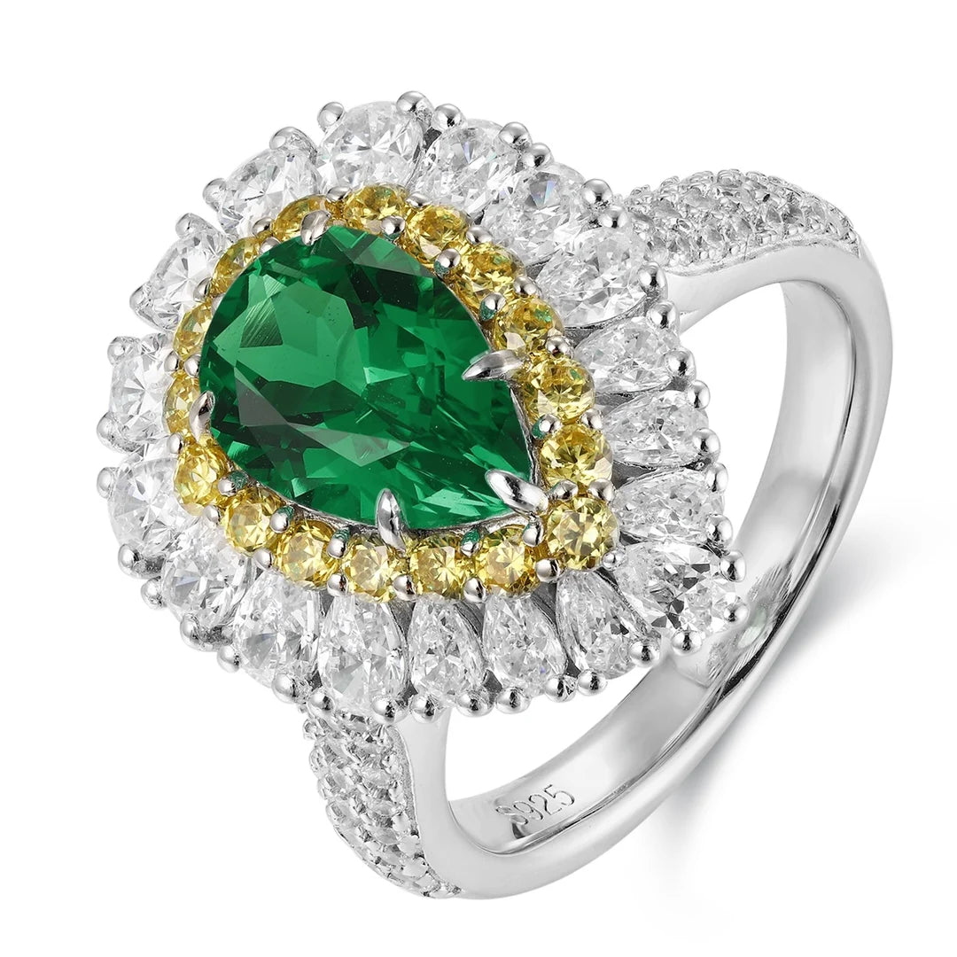 Gemfiori Lab Grown Gemstone Ring 925 Sterling Silver Emerald Ring Birthstone Rings for Mothers Valentines Thanksgiving Day Size 5-10