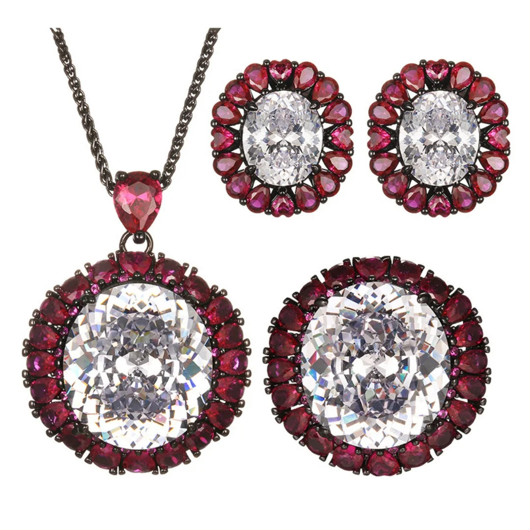 S&S Black Gold White Zircon Geometric Jewellery Set – Collection