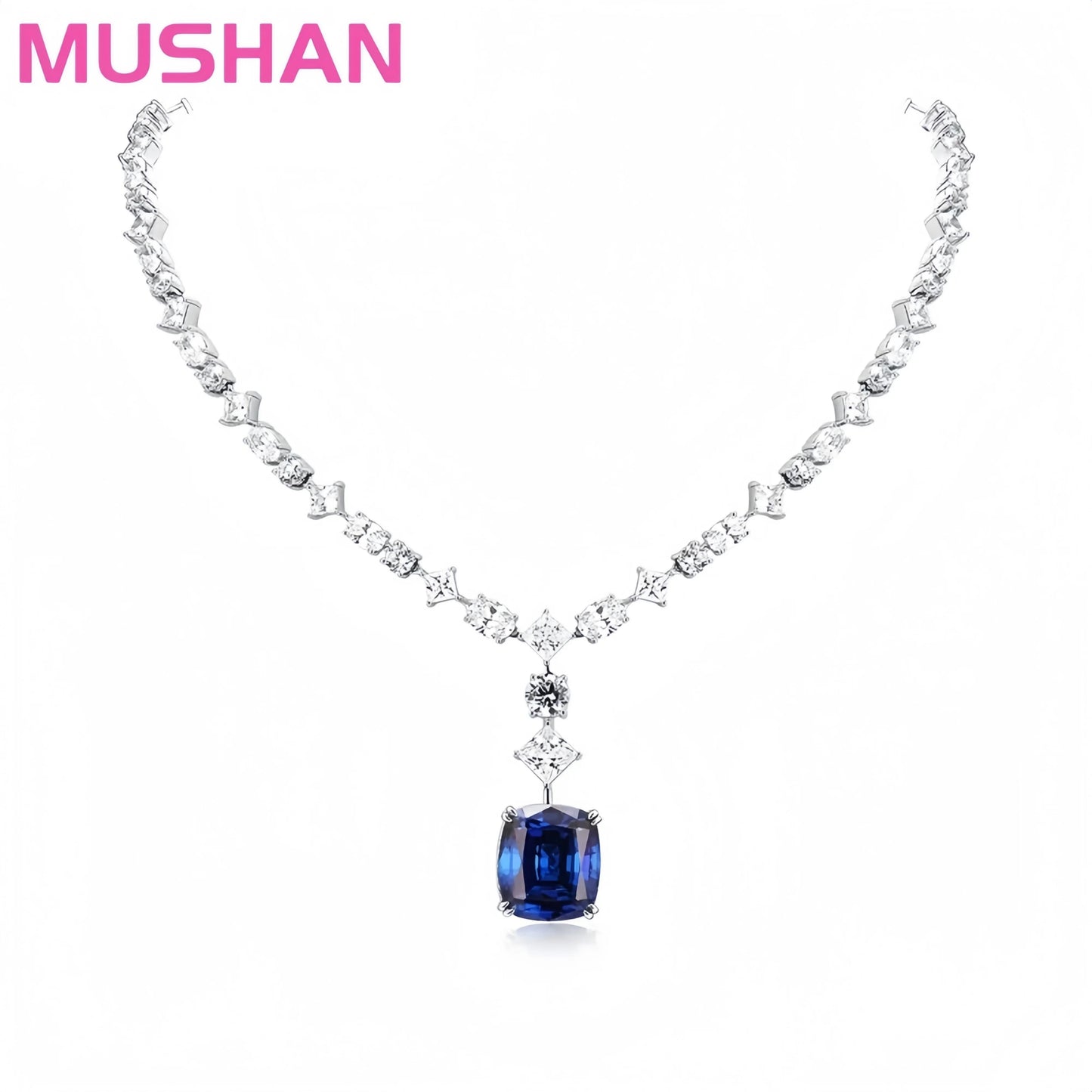 MUSHAN Jewelry Factory Luxury Designs Wedding 925 Silver Platinum Plated Fine Jewelry High Carbon Diamond Pendant Necklaces