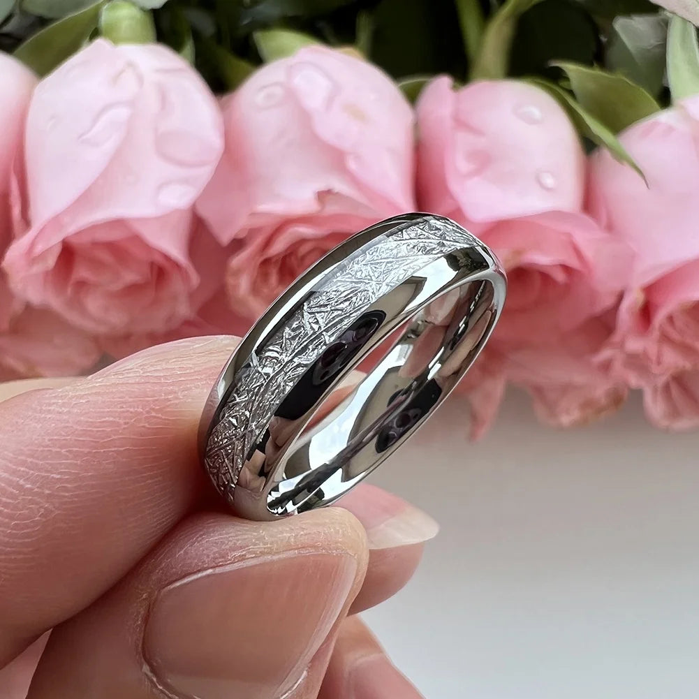Coolstyle Jewelry 6mm Imitated Meteorite Inlay Fashion Engagement Wedding Band Tungsten Carbide Finger Ring for Men Women