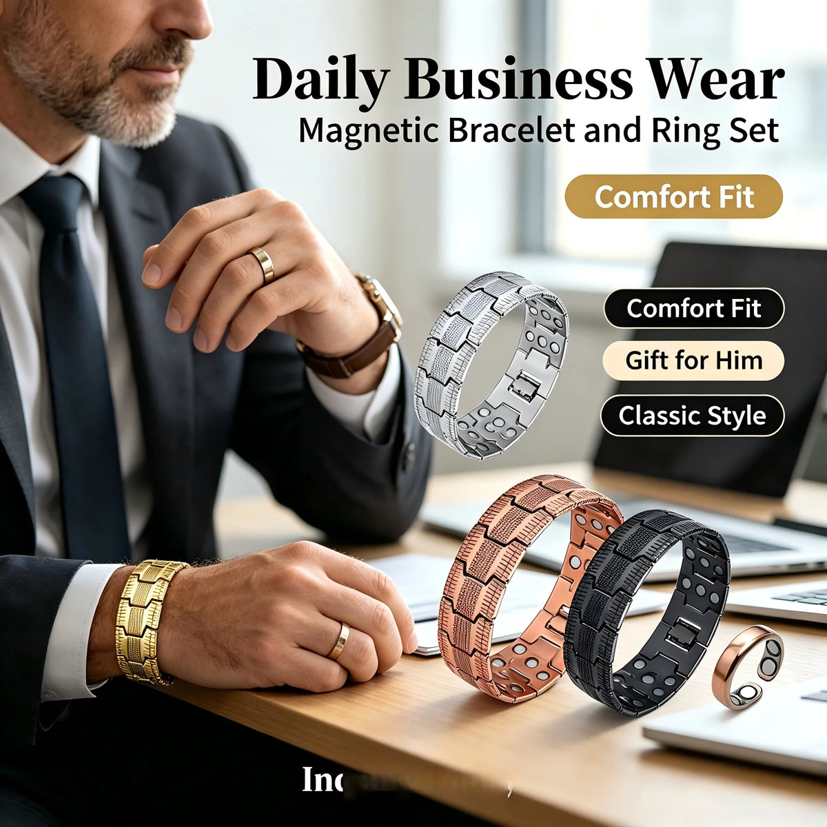 NewLife - Magnetic Three-Row Zinc Alloy Geometric Bracelet