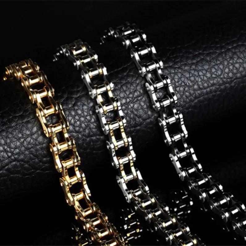 REBEL Punk Stainless Steel Motorcycle Bike Chain Bracelet for Men