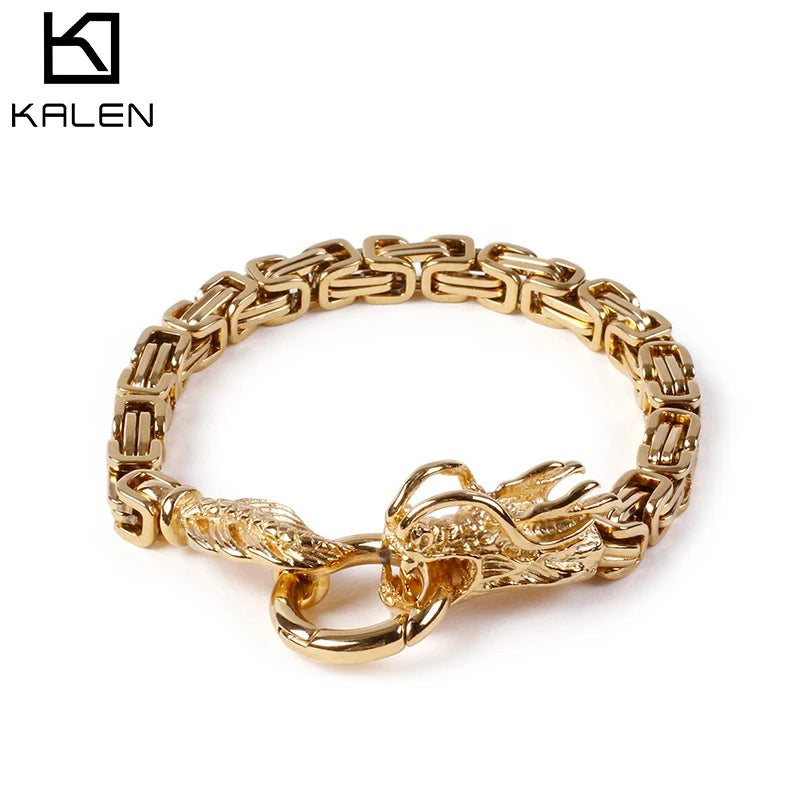 KALEN Stainless Steel Gold/Black Dragon Charm Bracelets for Men