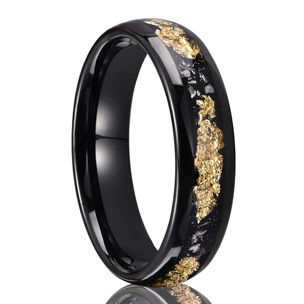 Tempusort Fashion Jewelry 6mm Tungsten Carbide Ring with Gold Foil Meteorite Inlay for Men Wedding Anniversary Wholesale