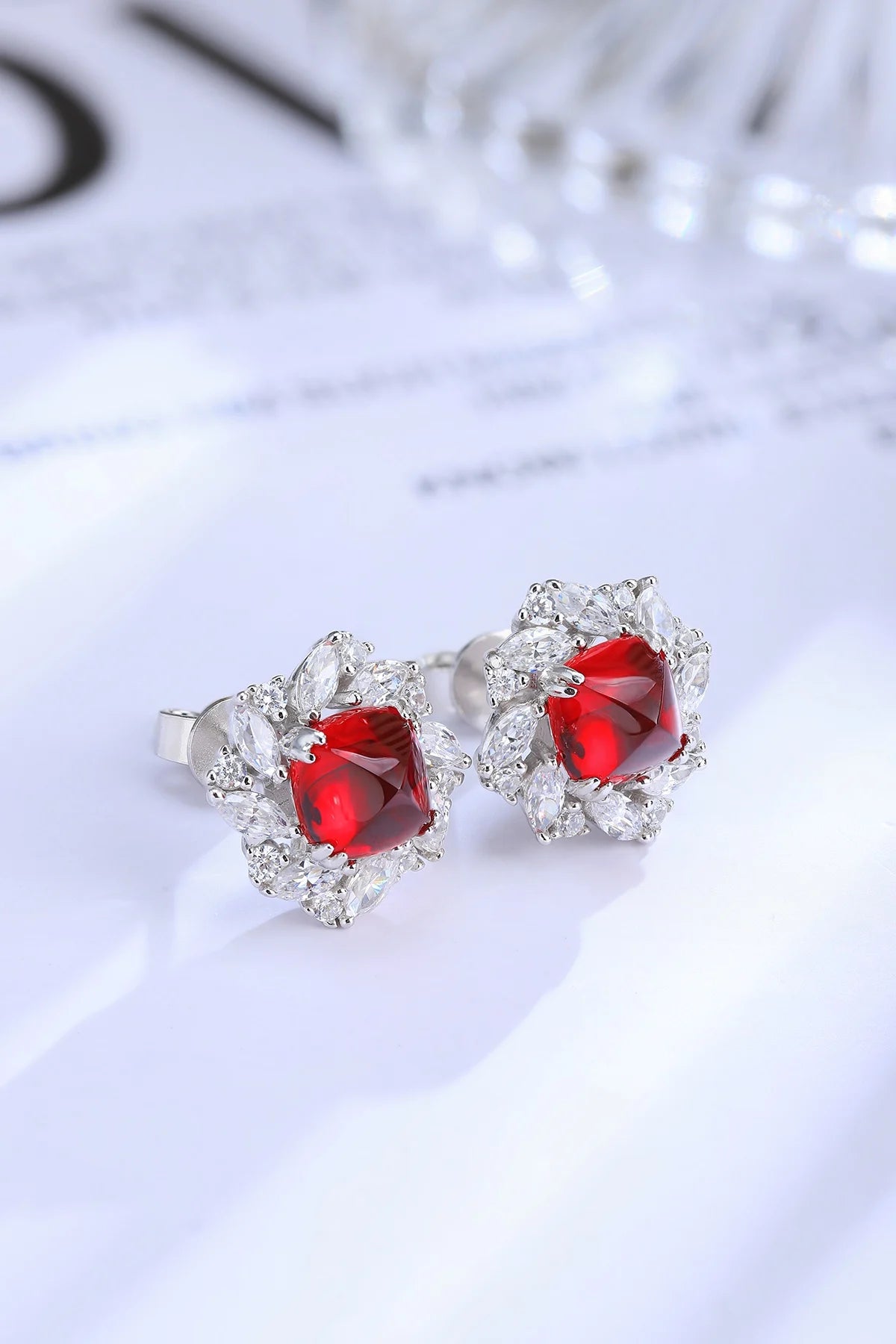 Gemfiori Anster High Quality S925 Lab Grown Ruby Earring Stud Dainty Gemstone Stud Earrings for Women Daily Wear Gift