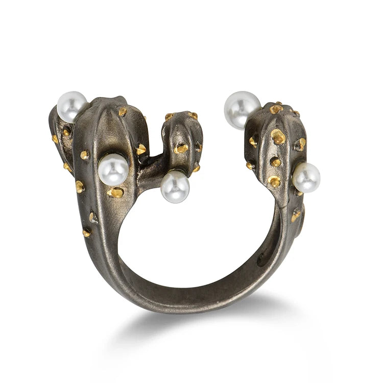 Recycled Premium Cute Cactaceae Shape Vintage Bold Sterling Silver Eternity Rings