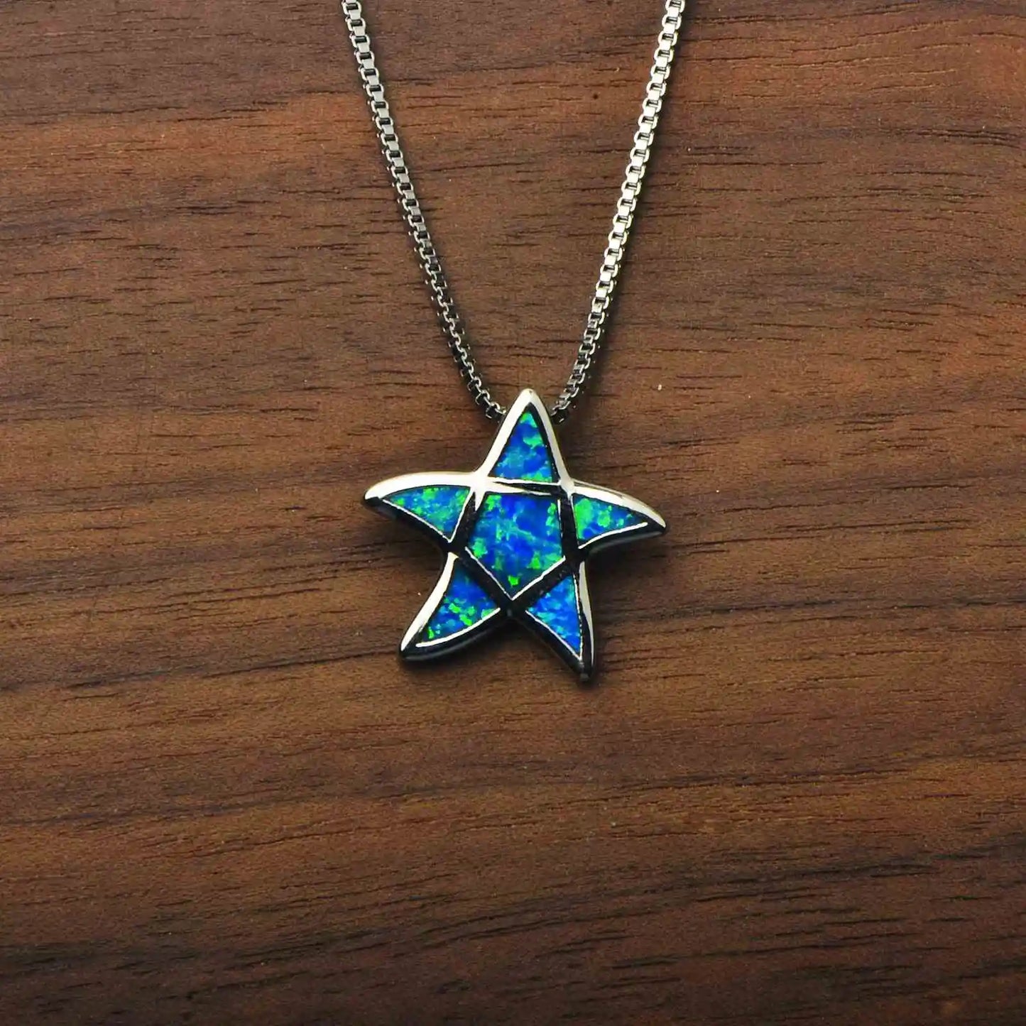 TikTok INS Wind Hawaii Beach Explosion Brass Opal Five-Pointed Star Necklace Cute Style Children's Wholesale Inlaid Charms