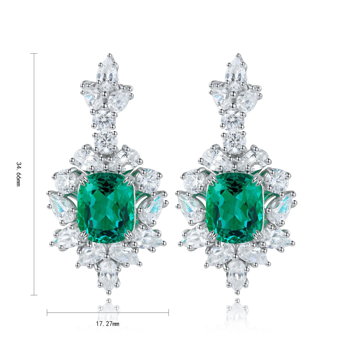 Gemfiori Vintage Colombian Lab Grown Emerald Green Dangle Earrings Women Silver 925 Wedding Engagement Bridal Ladies Pendant Earrings