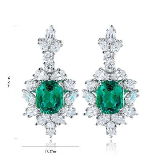 Gemfiori Vintage Colombian Lab Grown Emerald Green Dangle Earrings Women Silver 925 Wedding Engagement Bridal Ladies Pendant Earrings