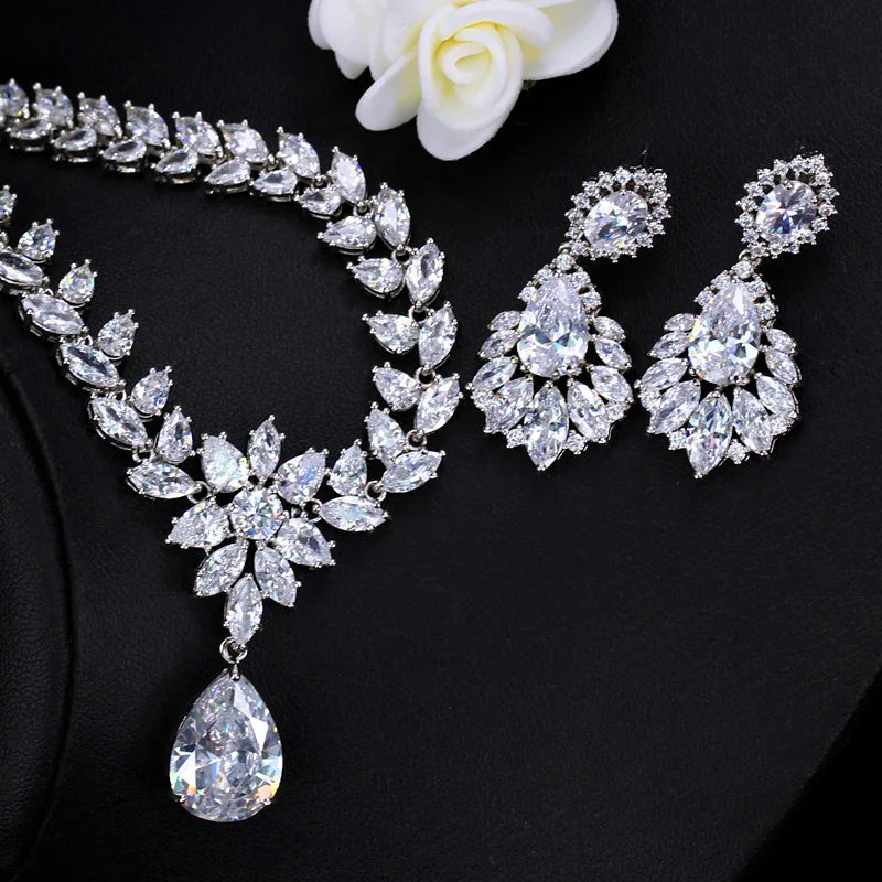 White Cubic Zirconia Wedding Brides Luxury Jewelry Set for Women