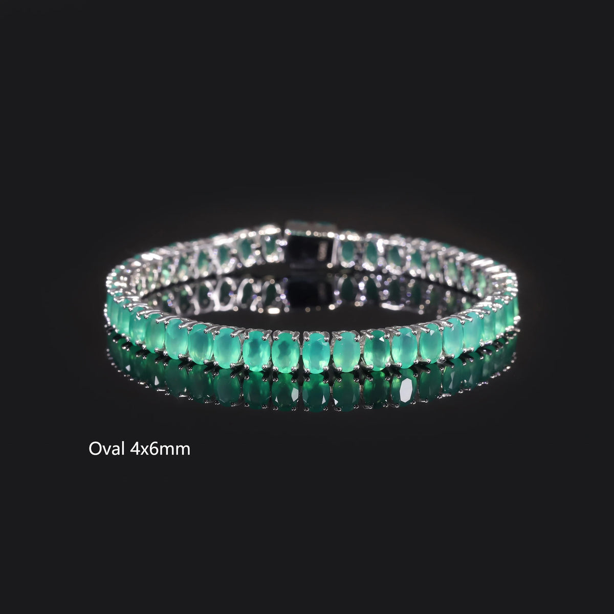 Gemfiori Abiding Opulent Glaring Custom 3x4mm 4x5mm 4x6mm 5x7mm Oval Cut Natural Green Agate 925 Silver Oval Chrysoprase Tennis Bracelet