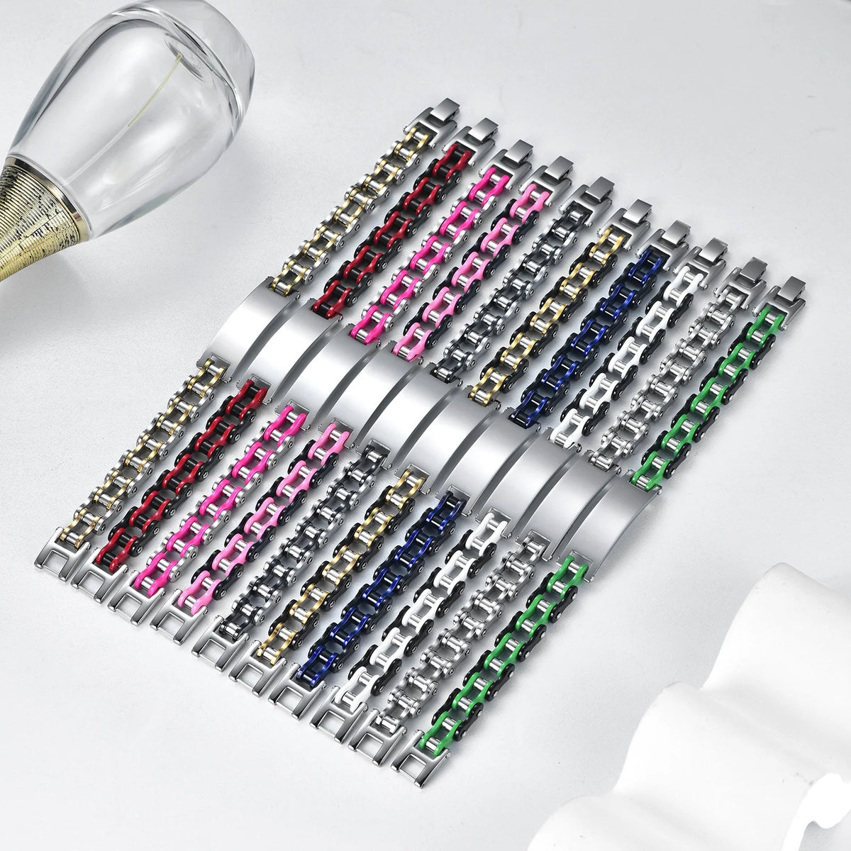 REBEL European American Trendy Titanium Steel Motorcycle Bicycle Chain Bracelets Hip-Hop Curved Geometric Stainless Steel Fashion Link