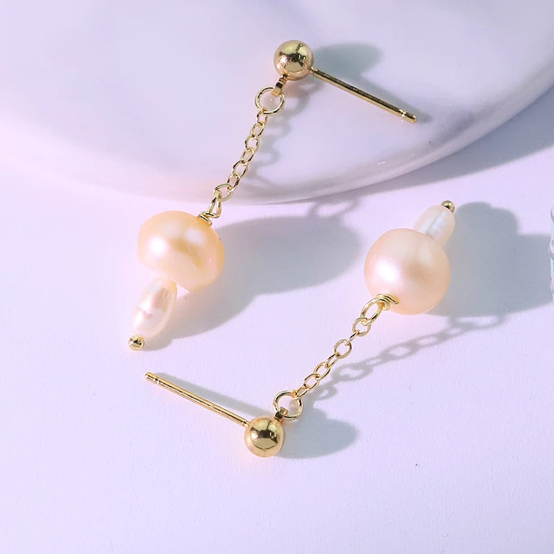 Natural Freshwater Pearl Mushroom Earrings Handmade Design Earrings Gift Banquet Wedding Women's Jewelry GE1813
