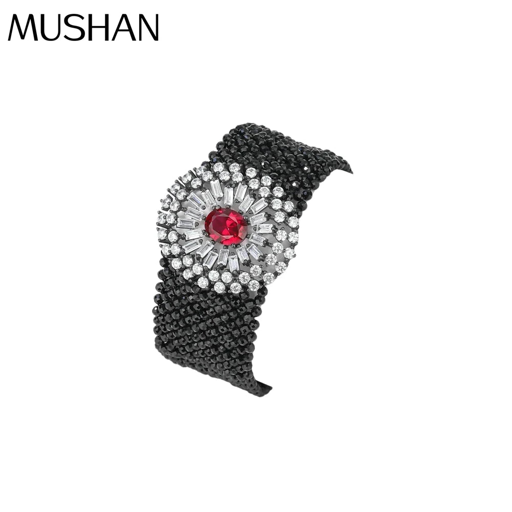 SILVERELLI Black Spinel Bracelet | S925 Sterling Silver | 18K Gold Plated | Flower Design