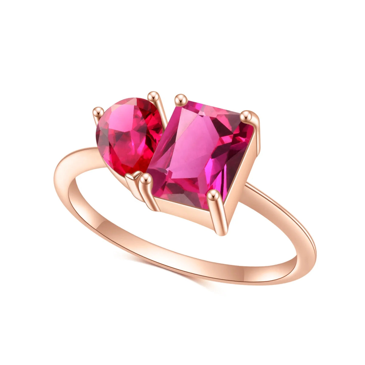 Gemfiori Abiding Delicate Fine Jewelry Rose Gold Plated Pinkish Red Lab Grown Ruby Gemstone 925 Sterling Silver Ring for Women Wedding