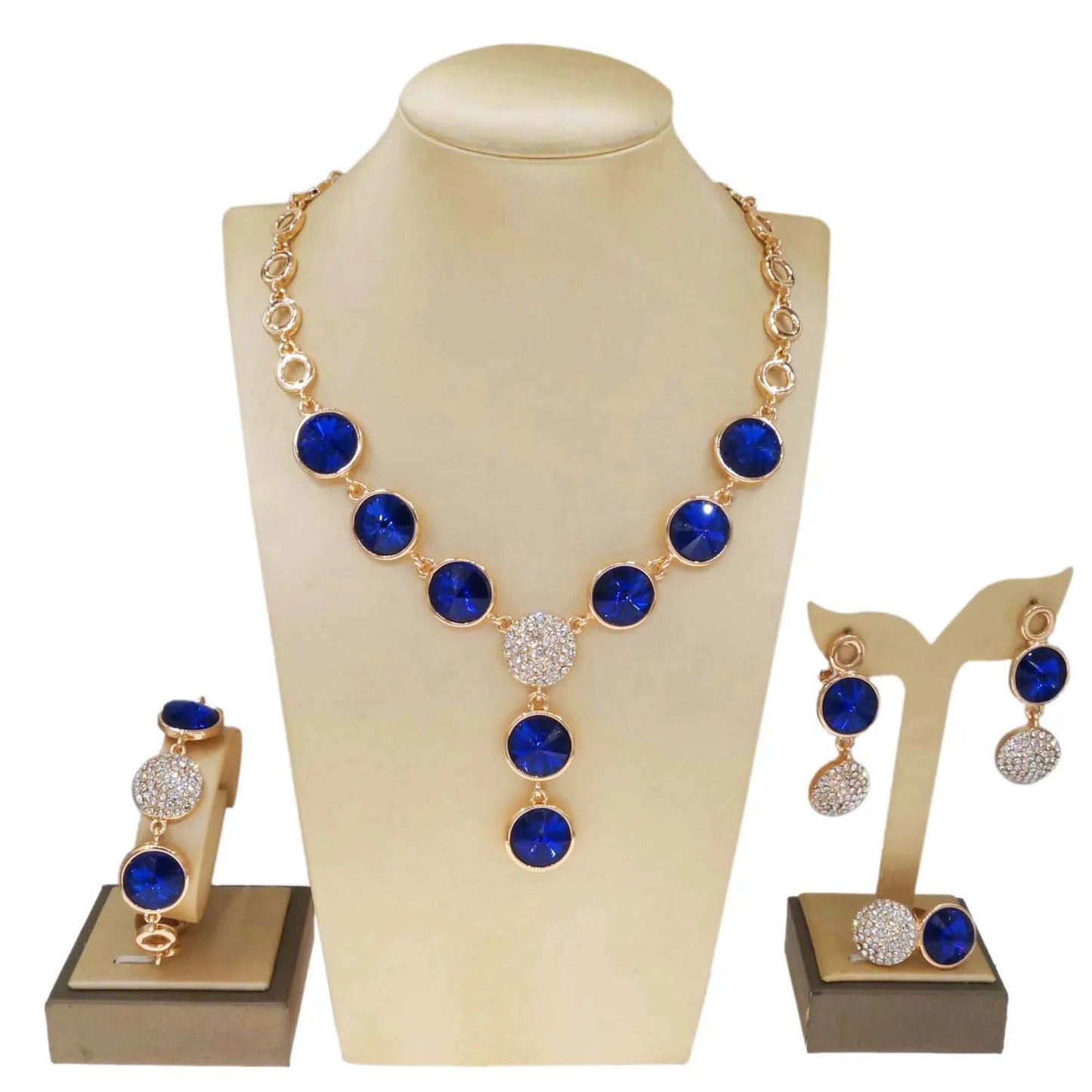 Zhuerrui Hot Selling Gold Plated Jewelry Set Blue Red Bead Necklace Bracelet Jewelry Sets Beautiful High-end Luxury HA20059