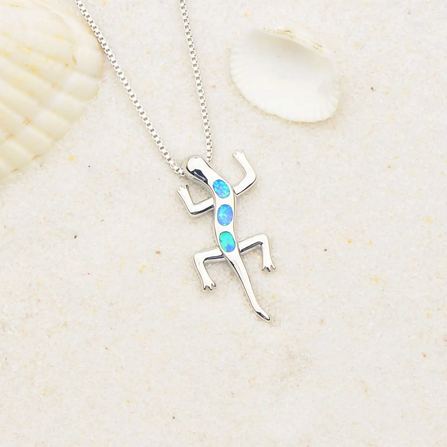 TikTok Ins Viral  Opal Gecko Pendant Necklace | Cute Animal Statement Jewelry Wholesale