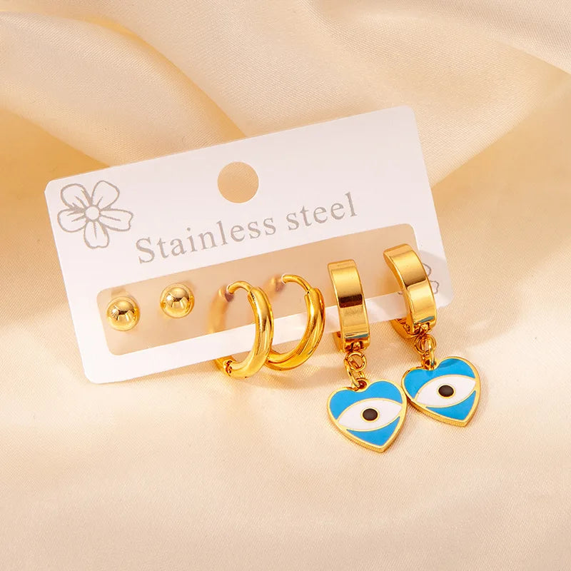 S&S 18K Gold Plated Eye & Heart Hoop Earring Set – Collection