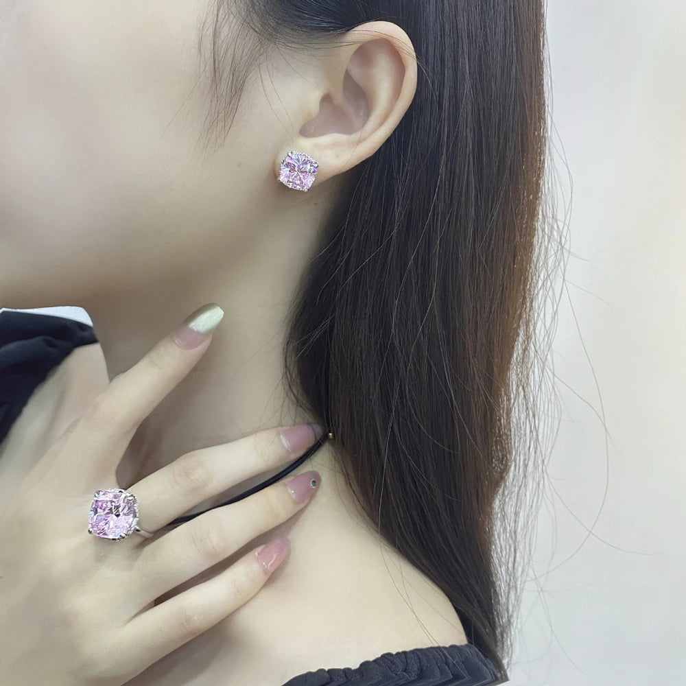 MUSHAN Jewelry Factory 925 Silver 5ct High Carbon Diamond Stud Earrings 10*10Simulation Diamond Earrings From Europe and America