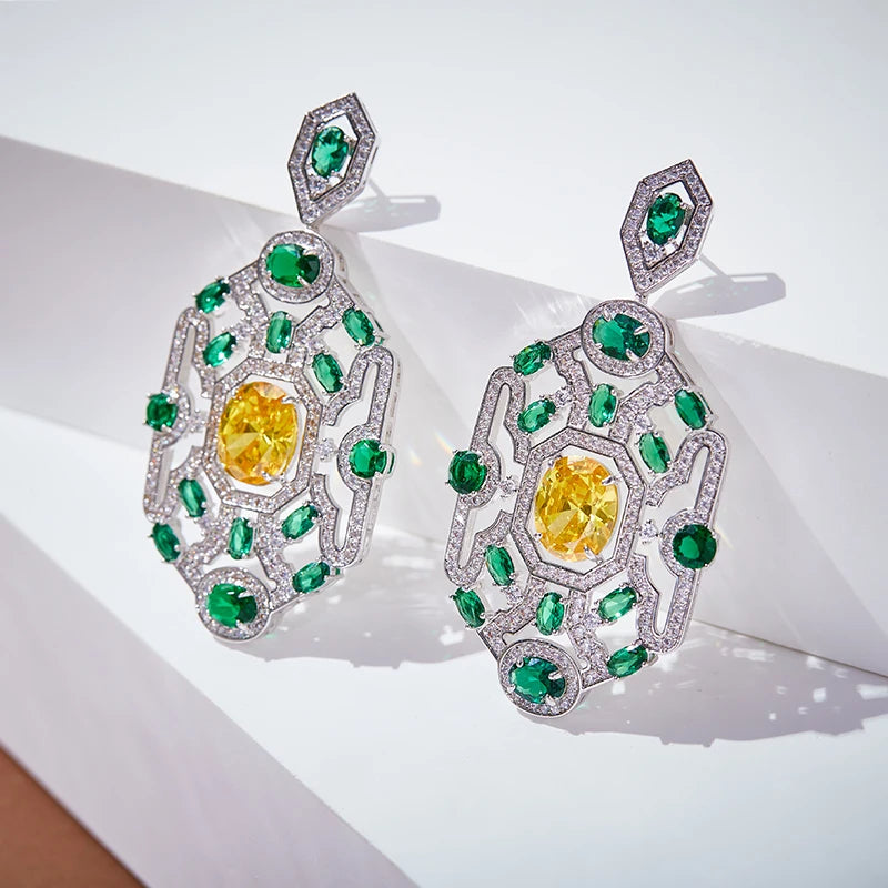 Factory Wholesale Brass Material Inlaid with Zircon Green Women's Jewelry Set  Classic Necklace Wedding Party
