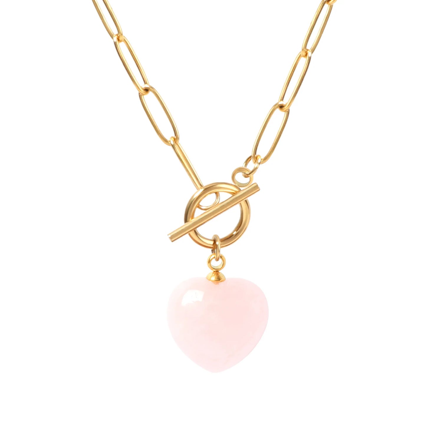 Natural Stone Stainless Steel Heart Pendant Necklace Necklace