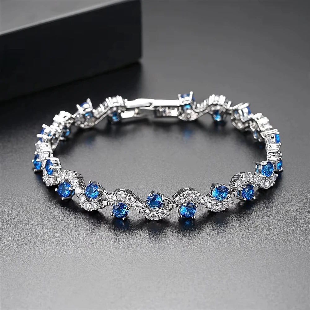 Crystal Fashion Quality Rhinestone Cubic Zirconia Jewelry Rectangle Zircons Tennis Chain CZ Bracelets Bangles for Women