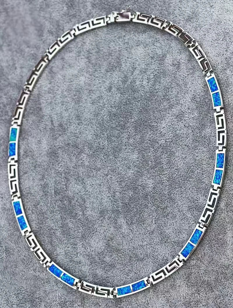 Minimalist Square Blue Natural Opal Gold Plated Unisex Necklace-Trendy Link Chain for Daily & Party Wear Anniversary Occasion