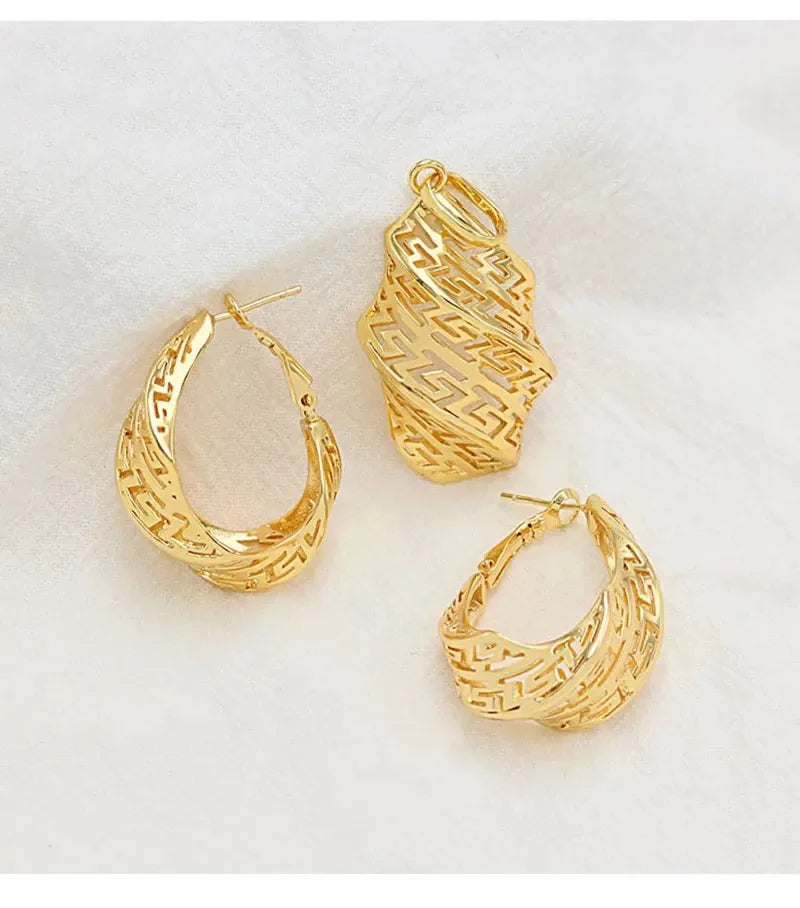 XOTICA Dubai-Style 18K Gold Plated Copper Jewelry Set for Women Elegant Vintage Necklace and Earrings for Parties and Weddings