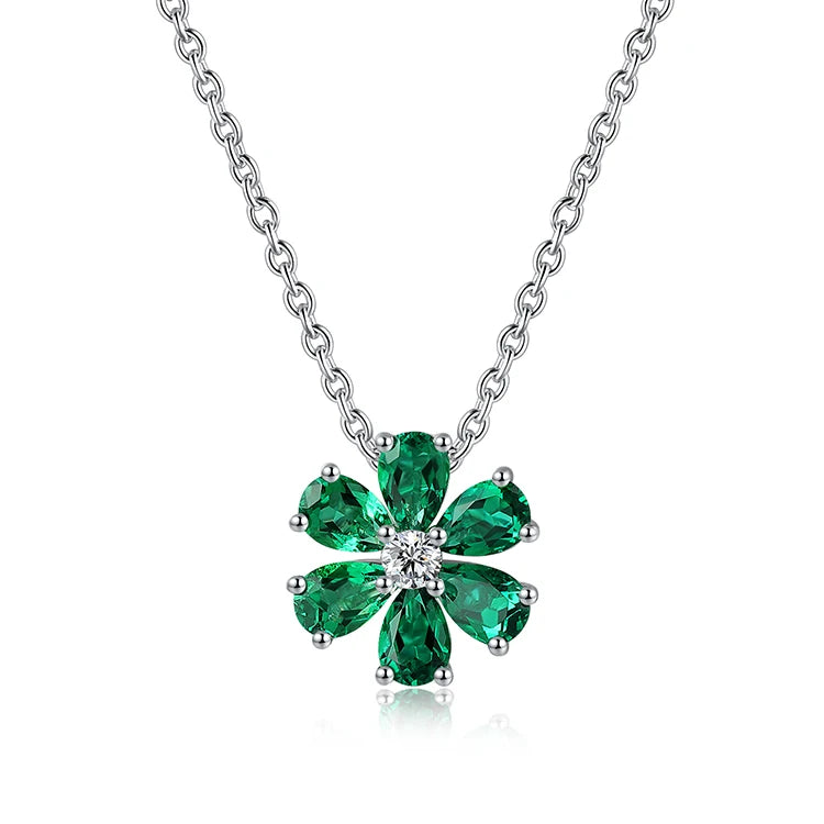 Gemfiori Hot Sale Rhodium Plated Lab Emerald Engagement Cute Necklace Chains Sterling Silver 925 Flower Shape Women Trendy 2026