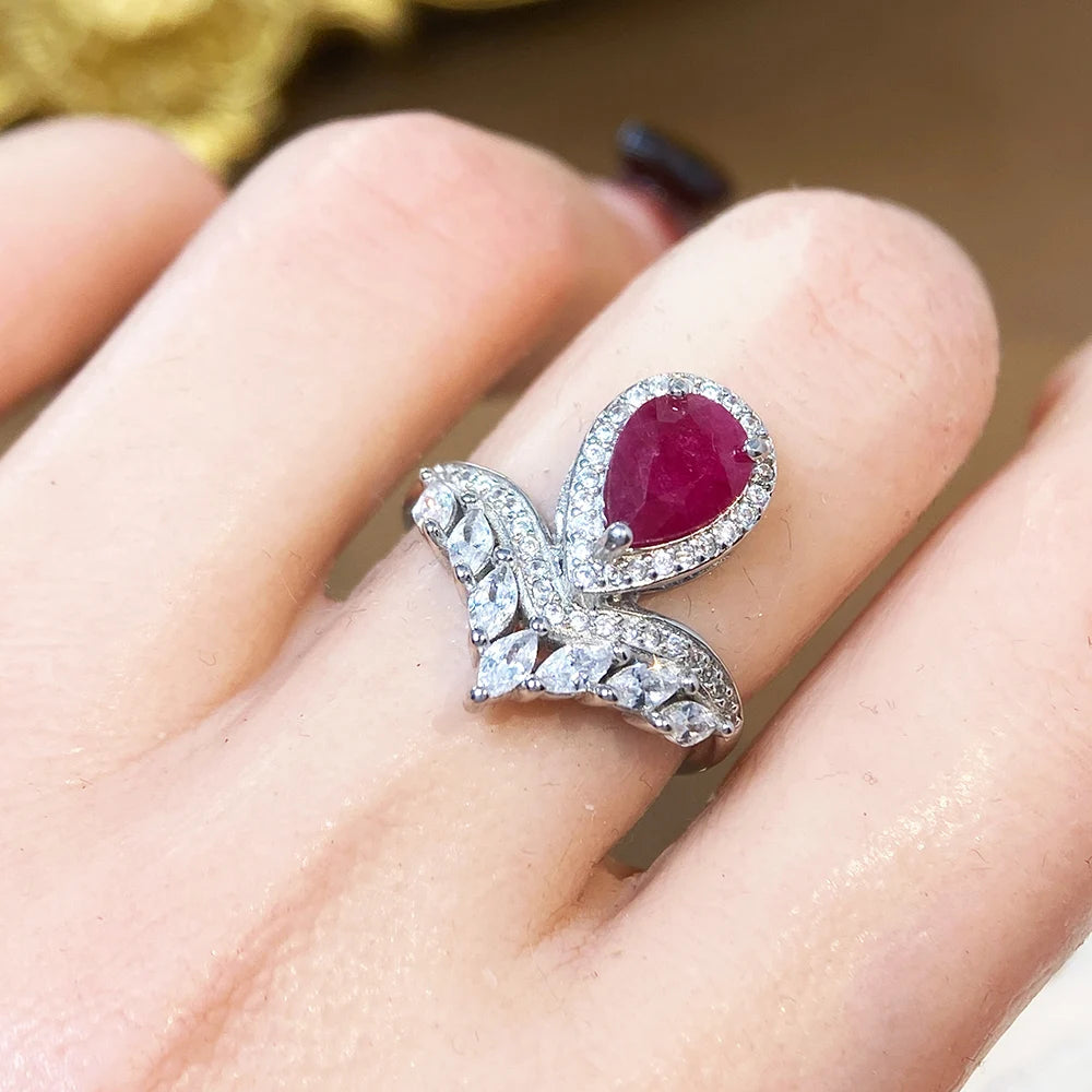 Gioiellieri 925 Sterling Silver Natural Ruby Rings Fashion Jewelry for Women Low Price Fine Jewelry Adjustable Daily Wear Finger Jewelry