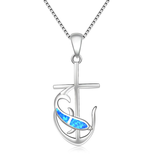 TikTok INS Wind Hawaii Beach Explosion Brass Opal Anchor Dolphin Necklace Cute Style Children's Wholesale Inlaid Charms