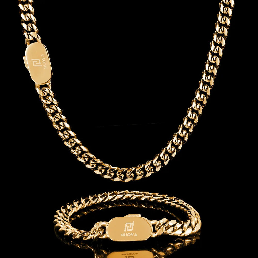 BiG-BOSS HipHop Jewelry 316L 18k Gold Plated Stainless Steel Gift Necklace for Men Cuban Link Chain Party