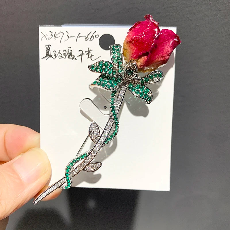 Clearance Sale 18K Gold Plated Copper Zircon Baroque Freshwater Pearl Rose Brooch Engagement Gift for Children's