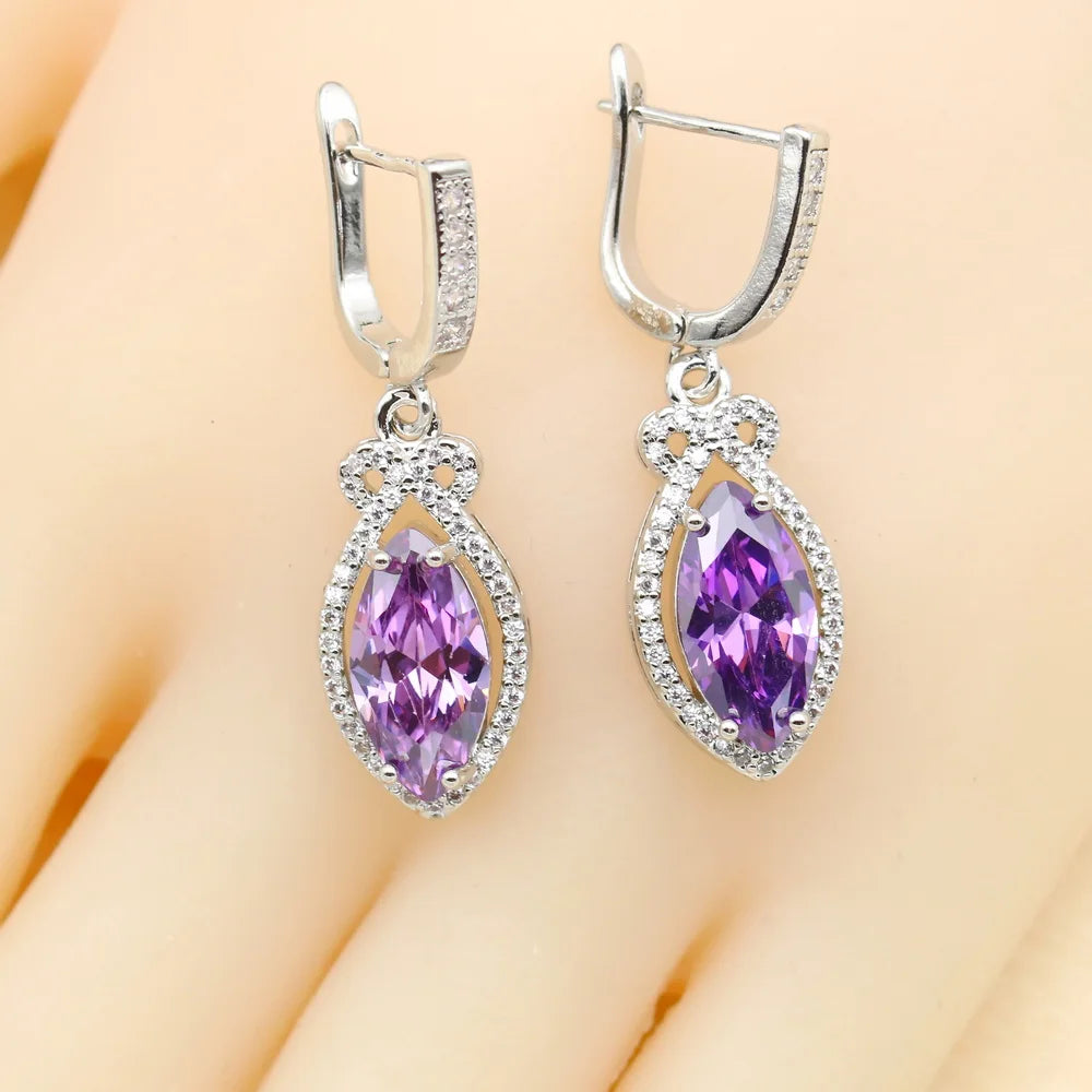 XOTICA 2022 New Classic Purple Crystal Jewellery Sets for Women Zircon Open Ring Pendant Necklace Bracelet Earrings for Wedding Party