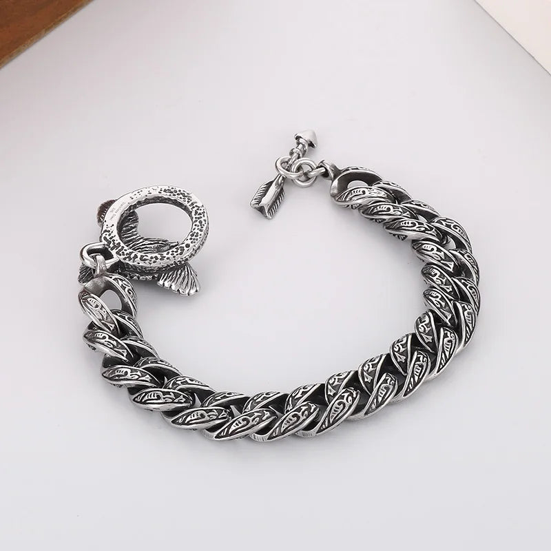 VIKING Eagle & Arrow Cuban Link Bracelet – Silver Stainless Steel