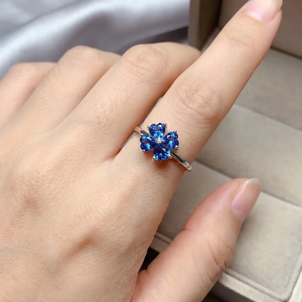 Natural Blue Topaz Jewelry Set 925 Sterling Silver Heart Cut Ring Stud Earring Pendant for Wedding Anniversary Fine Jewelry