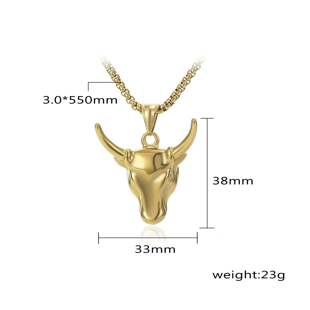 Hip Hop Cattle OX Head 316 Stainless Steel Pvd 18K Gold Plated Pendant Jewelry Fashion Jewelry Necklaces for Men Women Wholesale