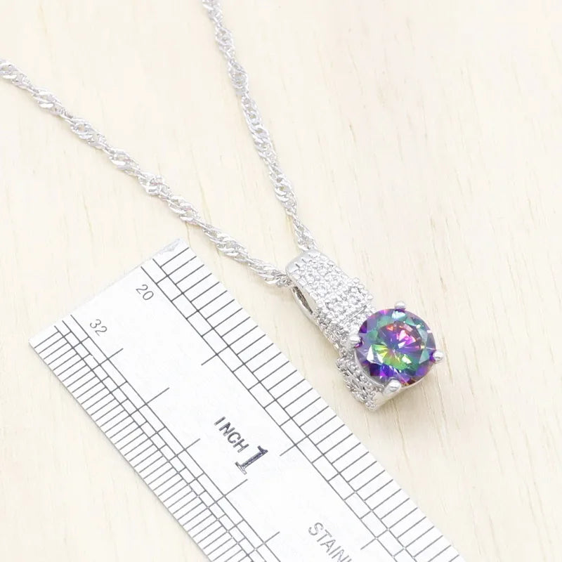 XOTICA Trendy 925 Sterling Silver Jewelry Set Luxury Rainbow Cubic Zircon Classic Wedding Party Bridal Earrings Pendant Necklace Design