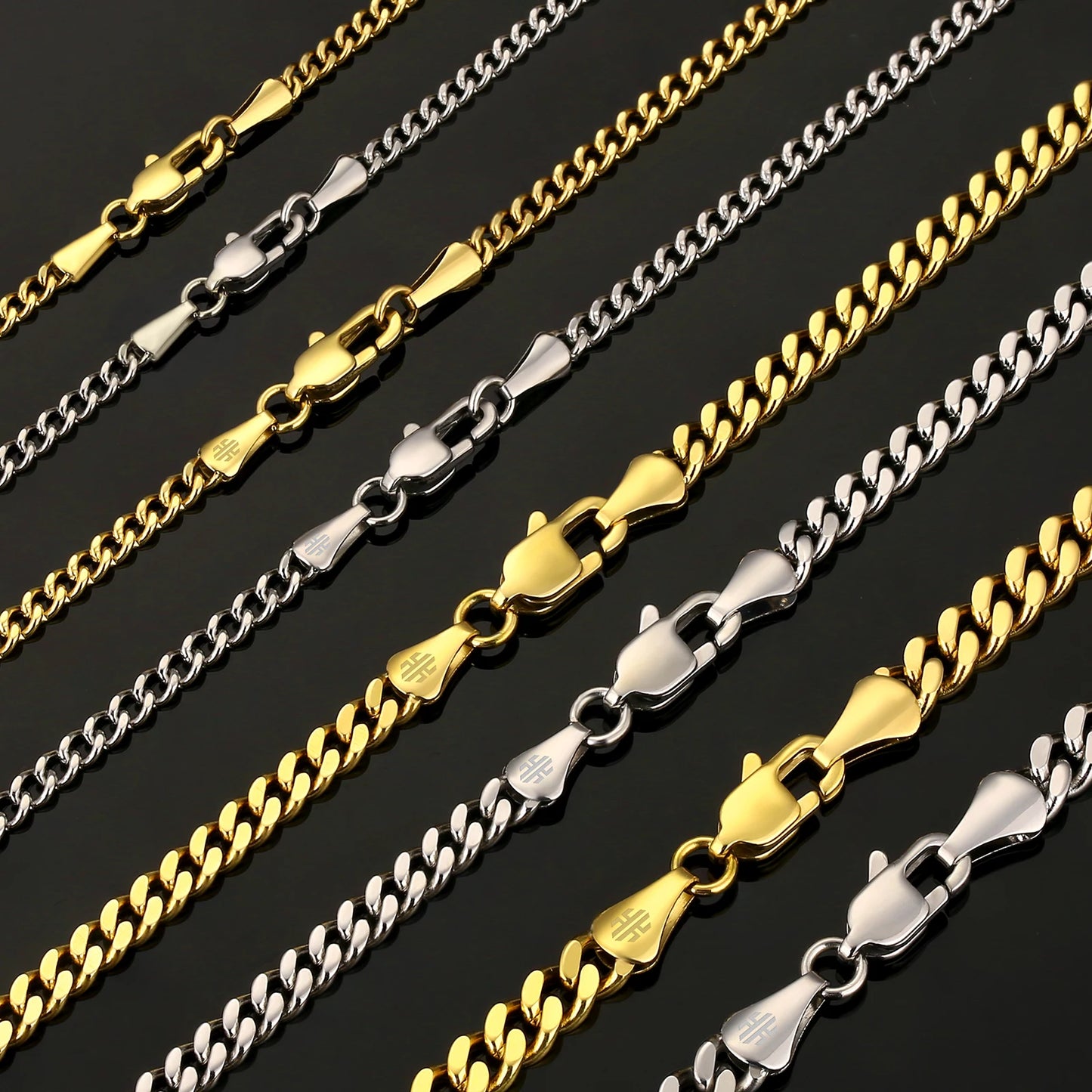 Fashion 3mm 5mm Curb Gold Cuban Link Women Jewelry Stainless Steel Silver 14K Real Gold Plated Miami Cuban Mens Chain Necklace