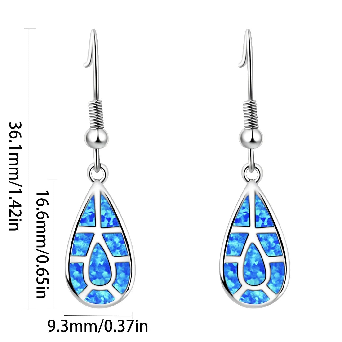 Elegant European American Brass Silver Plated Opal Pendant Earrings Teardrop Design Bohemia Style Women's Fashion Wholesale